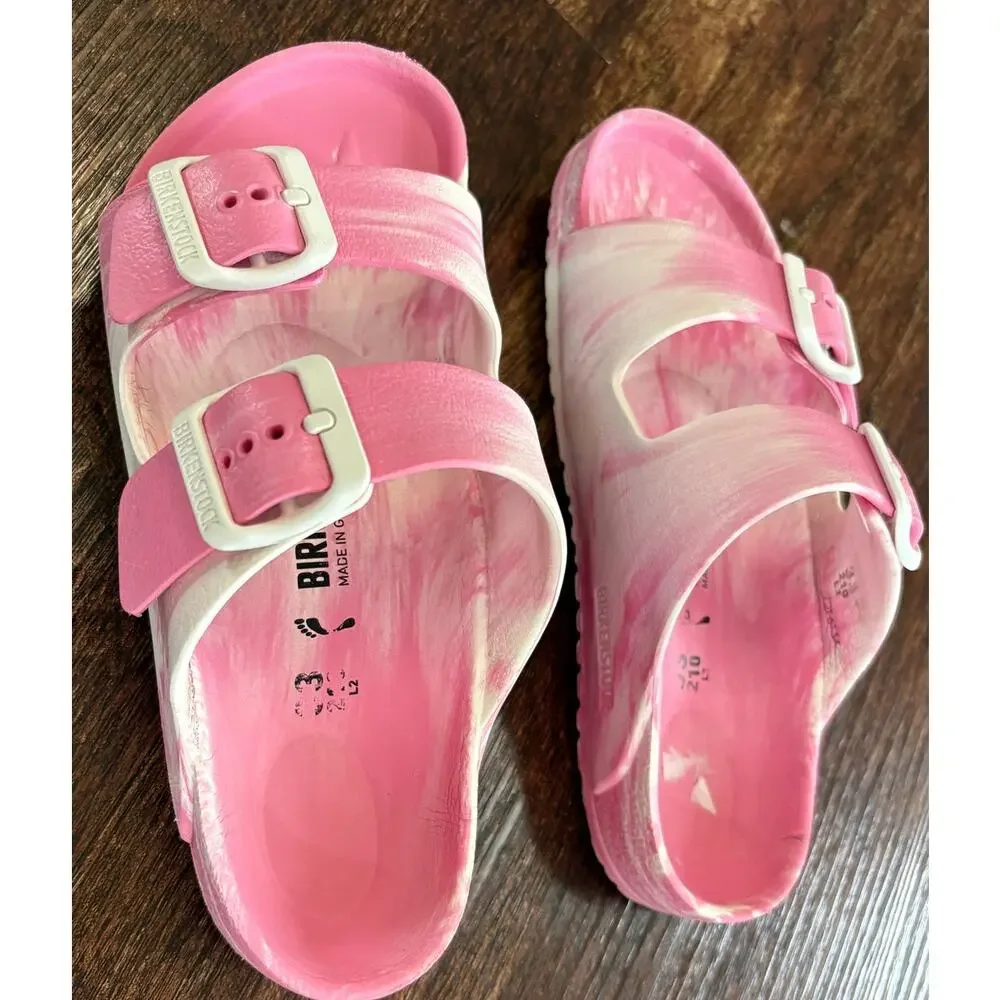 Birkenstock Arizona EVA Kids Candy Pink White Marbled Slide Sandals SZ 33 Youth